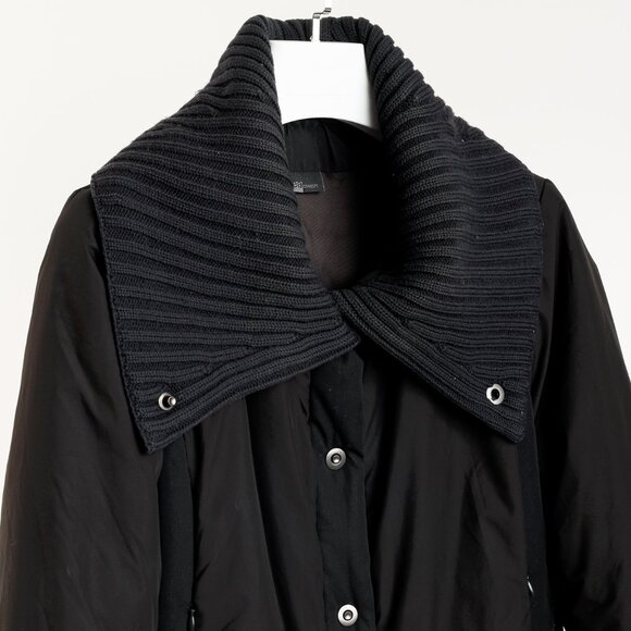 Crea Concept Black Padded Knit-Collar Jacket - Picture 3 of 11